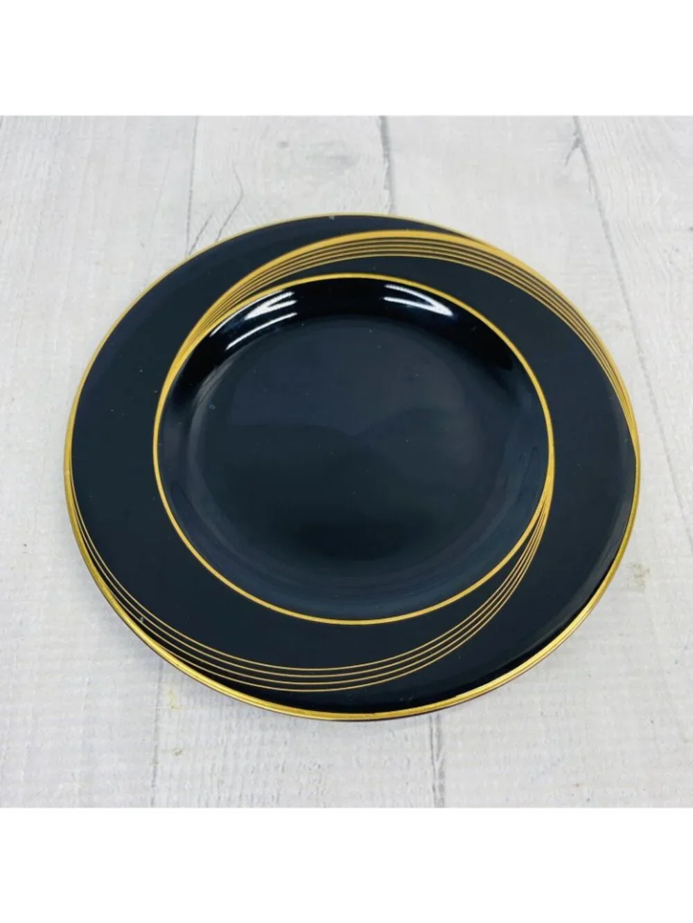Nikko CITY LIGHTS Bone China Black Body Gold Swirl Inner Bread Side Plate Set 5